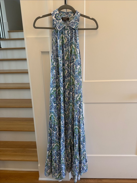 Gigio Dresses & Skirts - GOGO Party Blue & Green Paisley Halter Maxi Dress